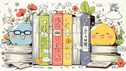 みんな本が大好き：読書週間や読書を促すためのかわいい挿絵・背景画 | 223007-5396