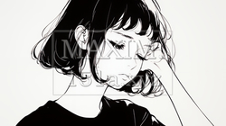 ため息をつく若い女性（シンプルな色使い） | 2240783-15854