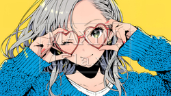 手指でハートサインを作っている若い女性