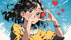 ハートマークを手で作り愛情表現をしている若い女性 | 2243651-14841