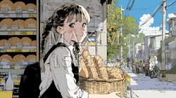 近所のパン屋で焼きたてパンを買う若い女性 | 2244101-16210