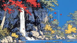 滝のある渓谷の紅葉 | 2247272-5821