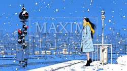 雪の降るホームで電車待ちをしている若い女性 | 2254620-7294