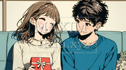 バレンタインディのチョコを男性に渡そうとしている若い女性｜2258868-12038