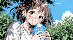 夏空の下でかき氷をたべる若い女性 | 2257225-9924