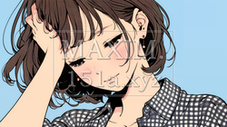 気恥ずかしそうに頭をかき、ごまかすような仕草を見せる若い女性 | 2257414-14142
