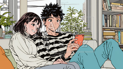 幸せそうに一緒にスマホを見る若いカップル｜2275057-6489