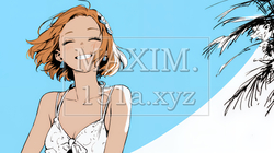 一人旅の若い女性と夏のビーチの風景（シンプルな色使い）
