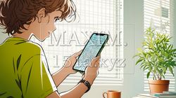 画面が激しく割れているスマートフォンを手にしているいる若い女性 | 2263955-8483