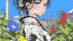 アサガオと浴衣姿の若い女性 | 2287562-9715