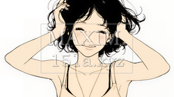 気恥ずかしそうに頭をかき、ごまかすような仕草を見せる若い女性（シンプルな色使い） | 2304697-14119