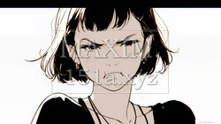 Noという表現を思いっきり顔に表しているる女性（シンプルな色使い）｜281131-10978
