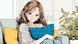 ソファでクッションを抱えてくつろぐ若い女性 | 232043-16730