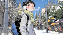 雪の積もる田舎道を歩いている若い女性 | 2330377-13122