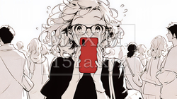 スマホの画面を見て驚いている若い女性（シンプルな色使い） | 2330627-11279