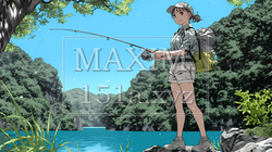 岸から魚釣りを楽しむ若い女性｜渓流・自然・アウトドア・ライフスタイル | 2352822-17552