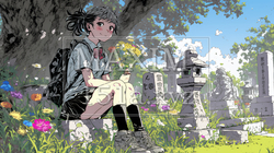 墓参りをしている若い女性 | 2379847-11622