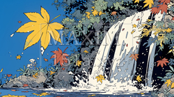 滝のある渓谷の紅葉 | 2404167-5817