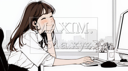 職場のデスクでパソコンに向かって仕事をしているビジネスウーマン（シンプルな色使い） | 2415593-15688