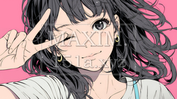 アイドルのように顔の横でピース＋ウィンクしている若い女性 | 2416380-14754