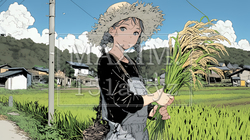 田んぼで農作業をしている女性 | 2417353-10550