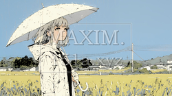 雨の中を傘をさして歩く若い女性