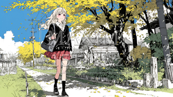 紅葉の小径を歩く若い女性｜249137-15761