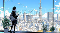 高層ビル群を見下ろすキャリア女性 | 2433314-14111