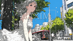 夏の昼下がり、白いドレスを着て街歩きをしている若い女性｜5072042-18007
