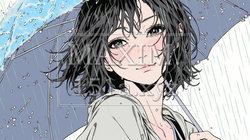 傘を差す若い女性
