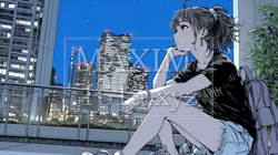 ベランダで夜風に当たりながら都会のランドスケープを眺め休む若い女性 | 2457879-16150
