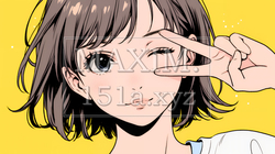 アイドルのように顔の横でピース＋ウィンクしている若い女性 | 247032-14760