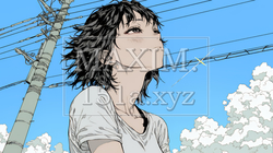 秋空を眺める若い女性のイラスト｜爽やかな秋・人物フリーイラスト｜600075-18032
