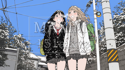 雪の日に友達と通学する女子高生 | 247693-13074