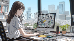 職場のデスクでパソコンに向かって仕事をしているビジネスウーマン | 2478607-15675