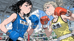 ボクシング試合：若い女性ボクサー同士のの試合