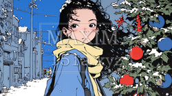 ホワイトクリスマスの街を歩く若い女性 | 2506349-6646