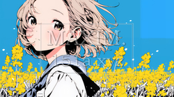 春風の中、菜の花畑にいる制服姿の女子高生 | 2518646-15364