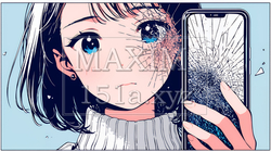 画面が壊れたスマホを手に持つ若い女性｜2493887-7976