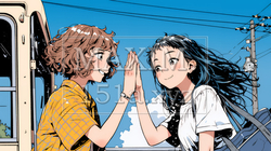 ハイタッチをしている仲の良い女友達たち