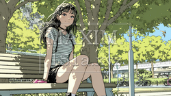 公園のベンチでひとり静かにくつろぐ若い女性｜2573043-12007