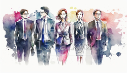 コーポレート・ガバナンス：会社の社員が自信を持って前を見据えて歩いていることで表現