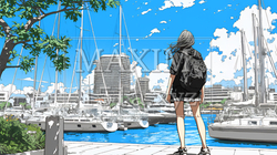 沖縄のヨットハーバーに立つ若い女性 | 2548551-15209