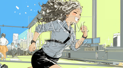 遅刻しそうで猛ダッシュをしている若い女性