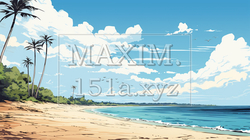 南国の島の浜辺と青い空のイラスト | 2562525-20082
