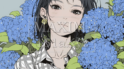 アジサイと梅雨の長雨と若い女性｜2566885-10193