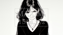 Noという表現を思いっきり顔に表しているる女性（シンプルな色使い）｜2577639-11002