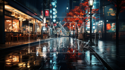 秋の夜の日本の繁華街