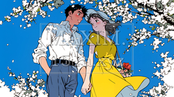 満開の桜の木の下でデートをしている若い男女のカップル｜2588706-11121