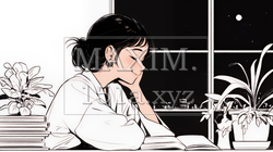 資料（本）を読みながら、うとうと眠ってしまう若い女性（シンプルな色使い） | 2585608-16031